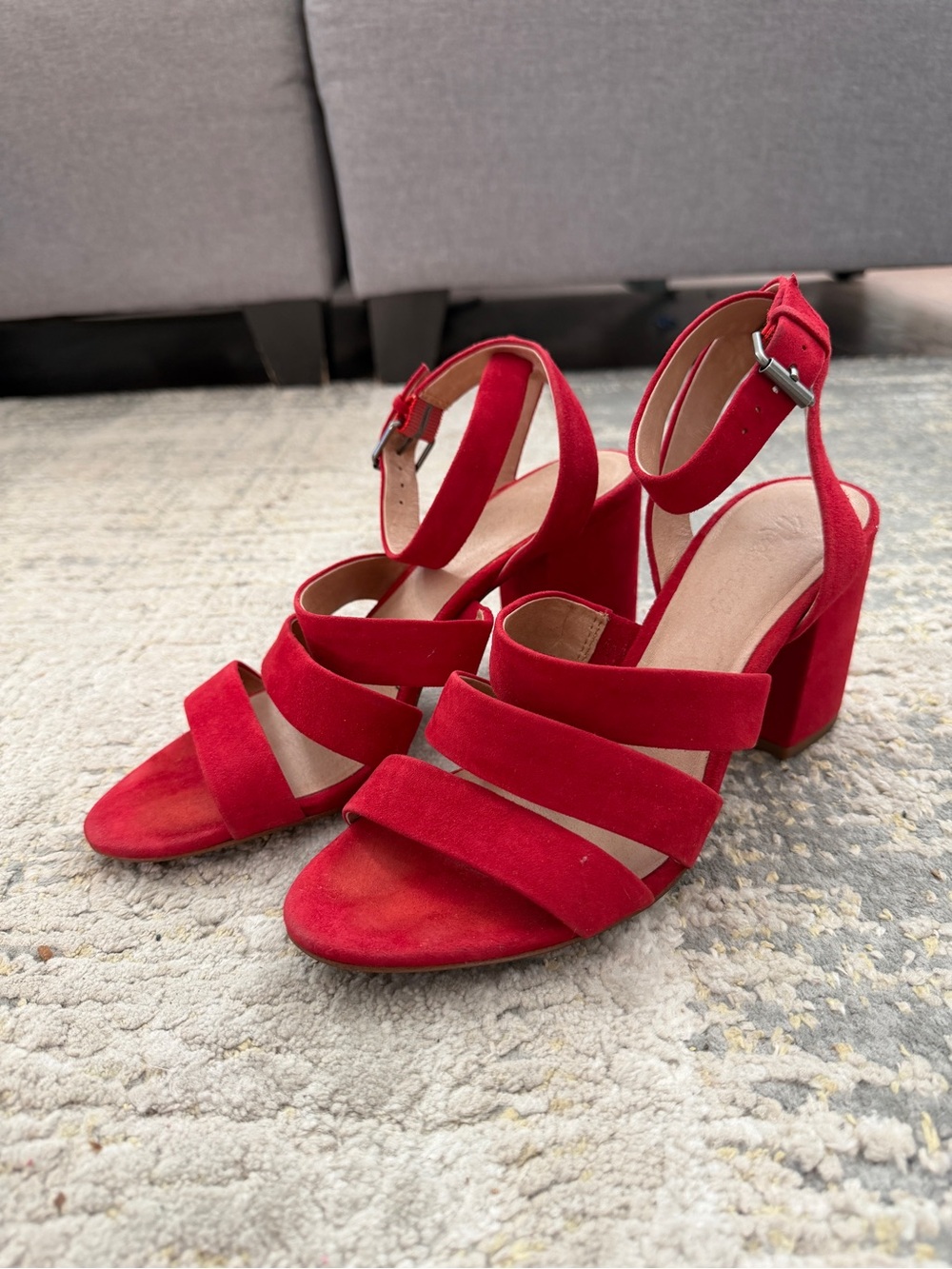 Madewell red suede strappy heels